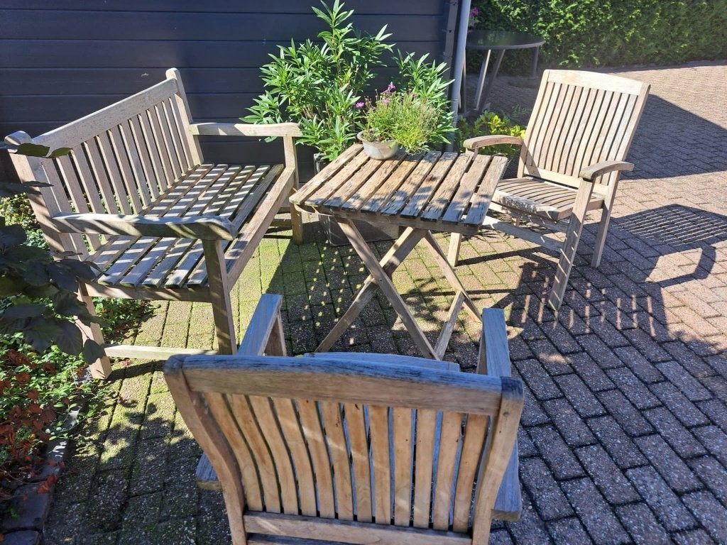Tuinset teak houten set, Tuin en Terras, Ophalen, 4 zitplaatsen, Gebruikt, Teakhout