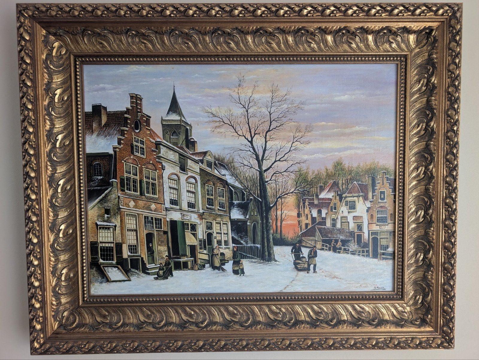 Klassiek Winters Tafereel in Baroklijst - S. Mulder, Ophalen of Verzenden