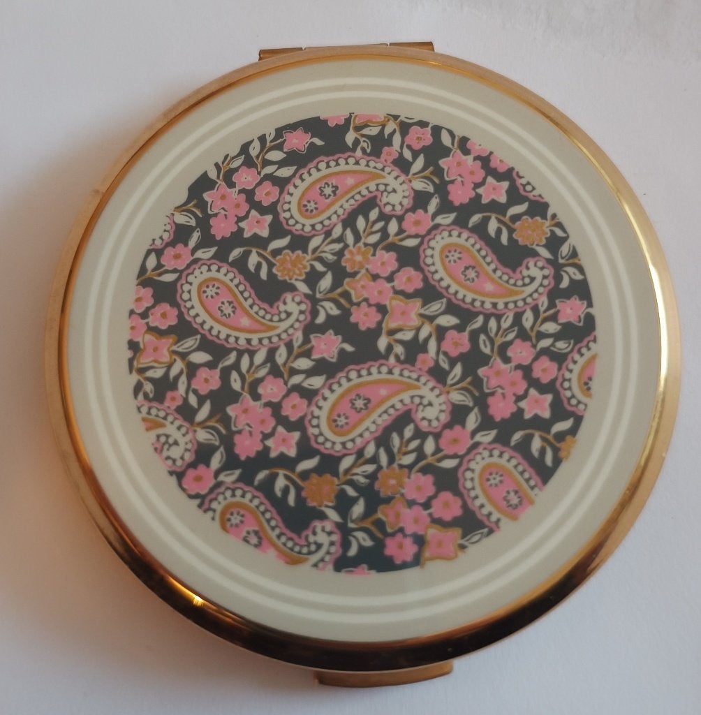 Antieke Stratton poederdoos zwart met roze en spiegel, Antiek en Kunst, Ophalen of Verzenden