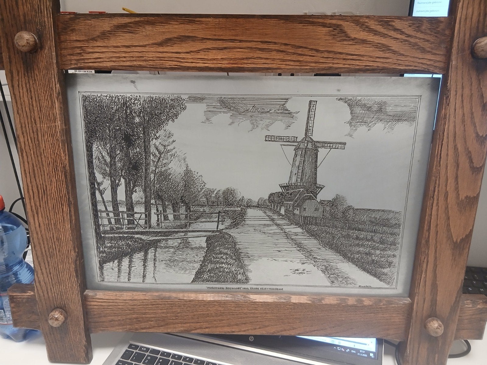 Zoetermeer, Molen de Hoop, Ets in Houten Lijst, Antiek en Kunst, Ophalen, Ingelijst, Ets, Landschap