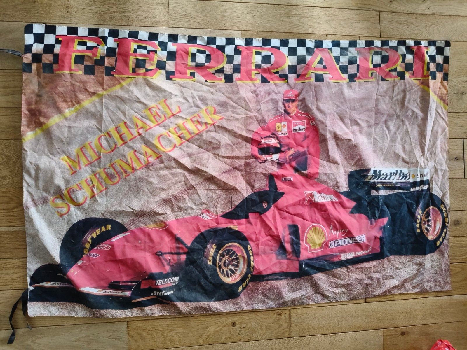 Vintage Michael Schumacher Ferrari F1 Vlag/Vaandel 135x85cm, Ophalen of Verzenden, Gebruikt, Formule 1