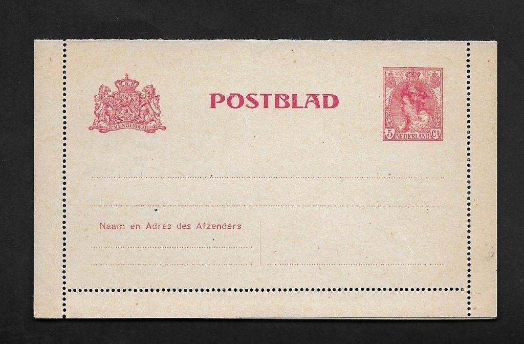 Postblad Geuzendam nr. 14. Zegel bontkraag 5 cent, karmijn., Postzegels en Munten, Ophalen of Verzenden, Briefkaart