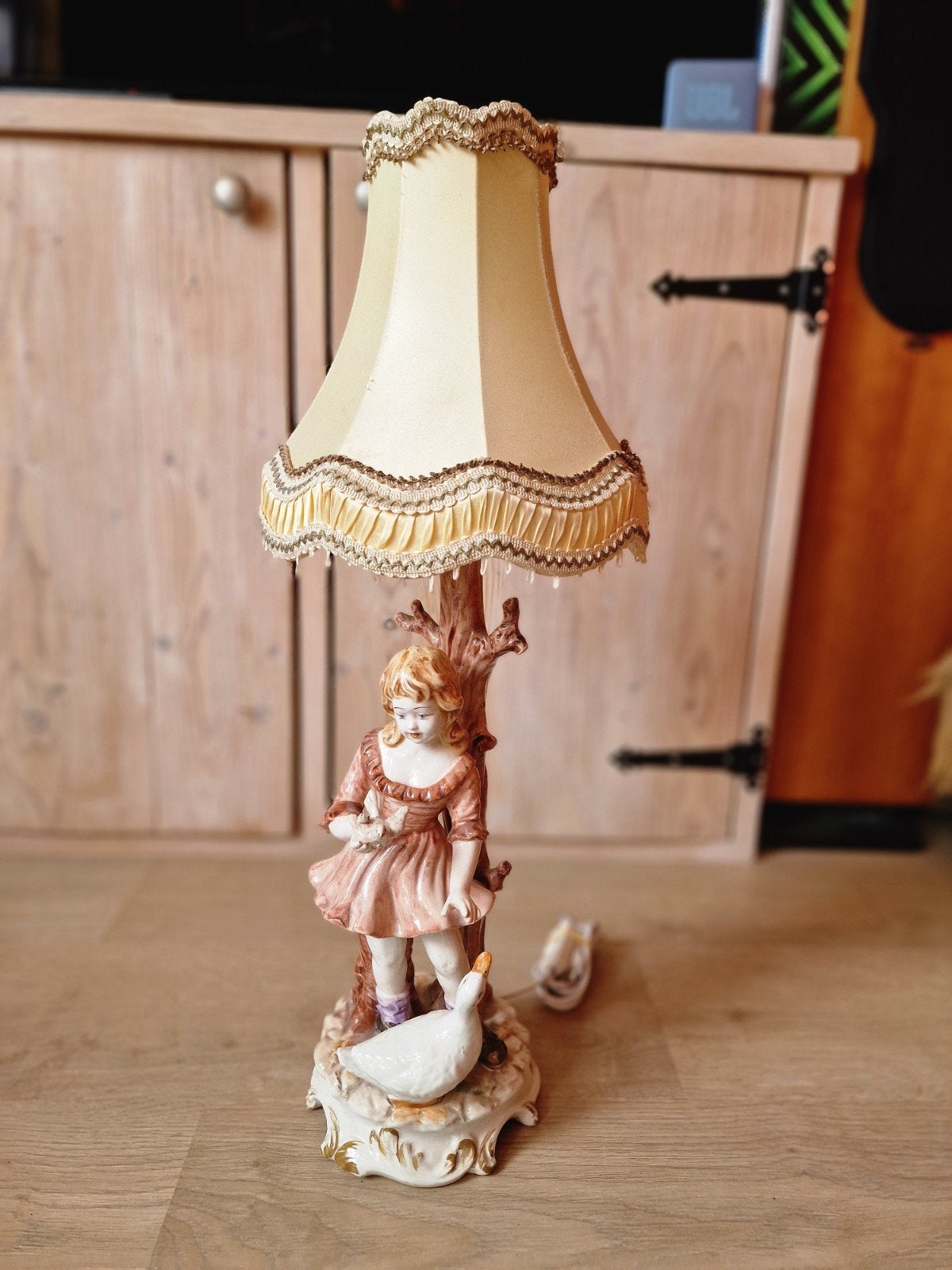 Vintage Bassano Italy tafellamp met porseleinen beeldje en s, Ophalen of Verzenden