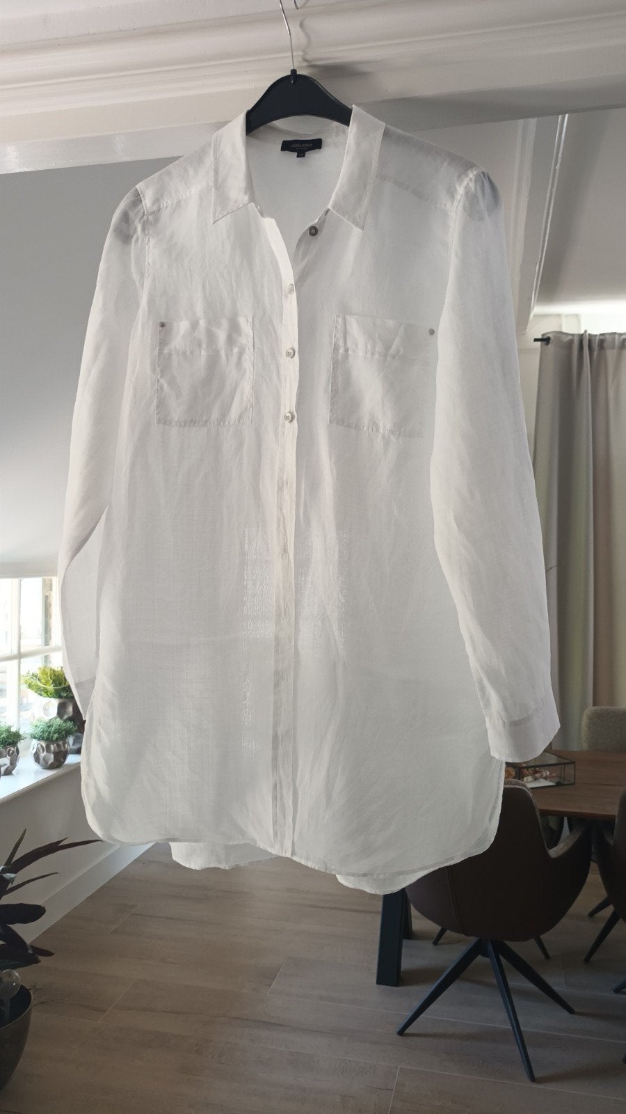 Witte linnen lange overhemdblouse Claudia Sträter, maat 40, Ophalen of Verzenden, Zo goed als nieuw, Wit