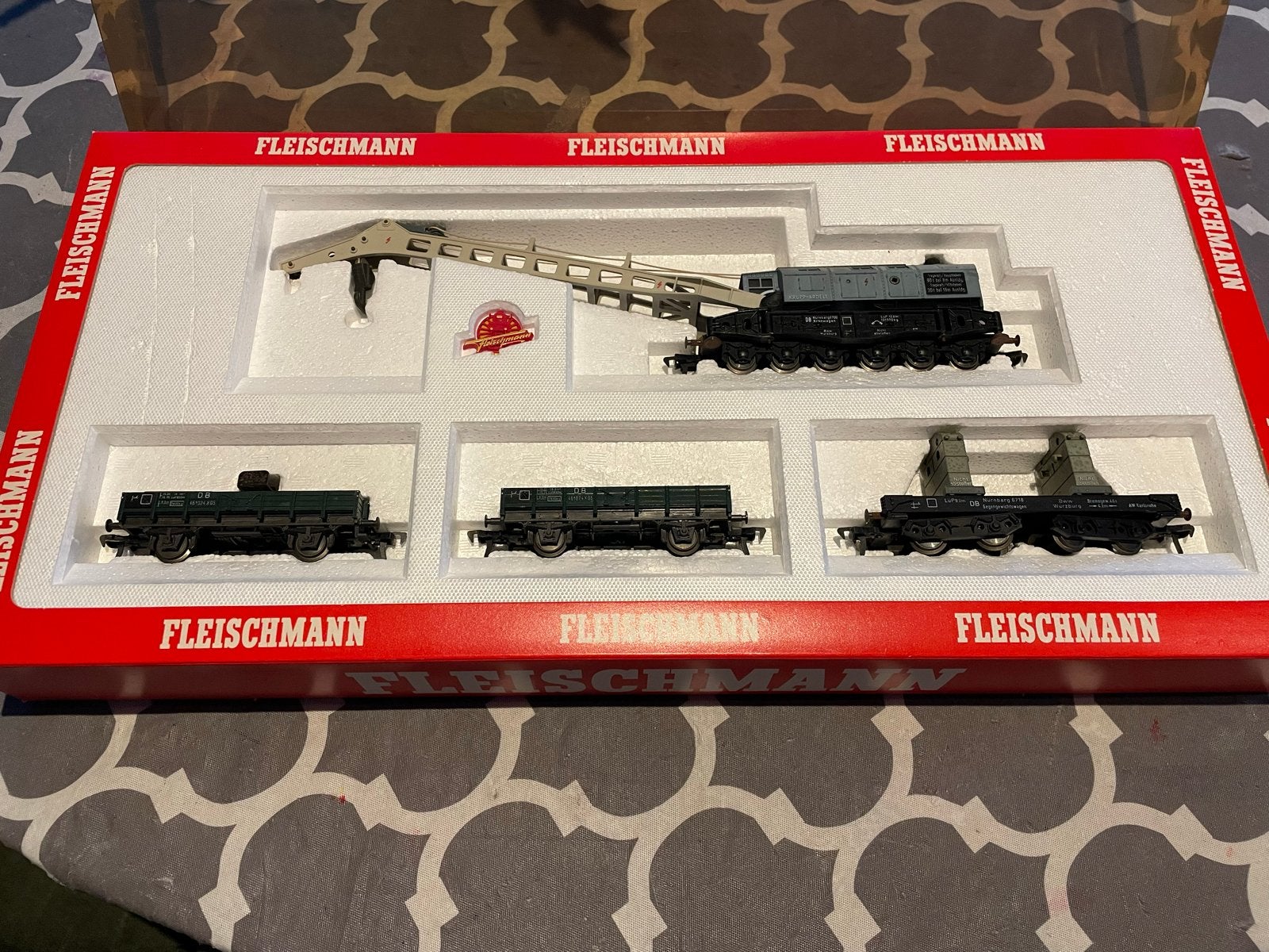 Fleischmann 5597 kraanwagen set compleet in zeer nette staat, Gelijkstroom, Fleischmann, Wagon, Ophalen of Verzenden