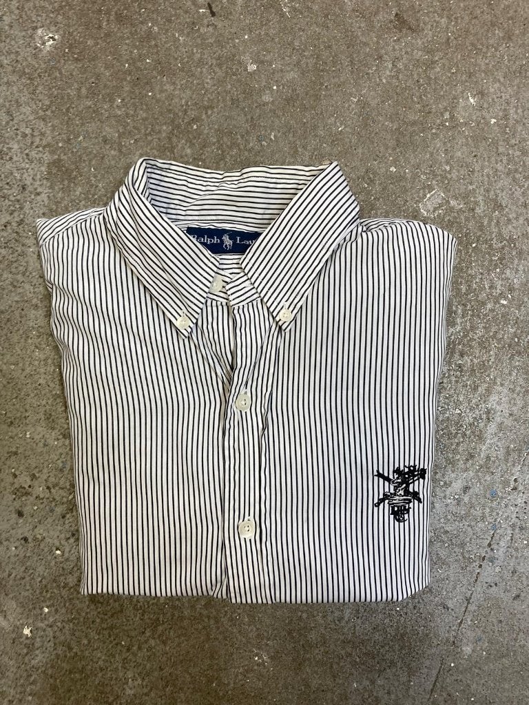Ralph Lauren Overhemd - M - Black White Striped Shirt, Kleding | Heren, Wit, Ralph Lauren, Zo goed als nieuw, Halswijdte 39/40 (M)