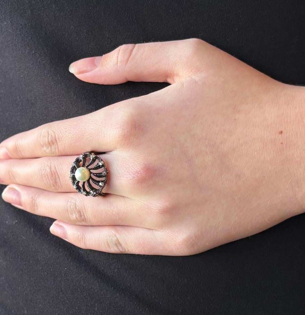 Diamanten parel antieke dames ring zilver doos klassiek, Verzenden, Zilver, Ring, Met edelsteen