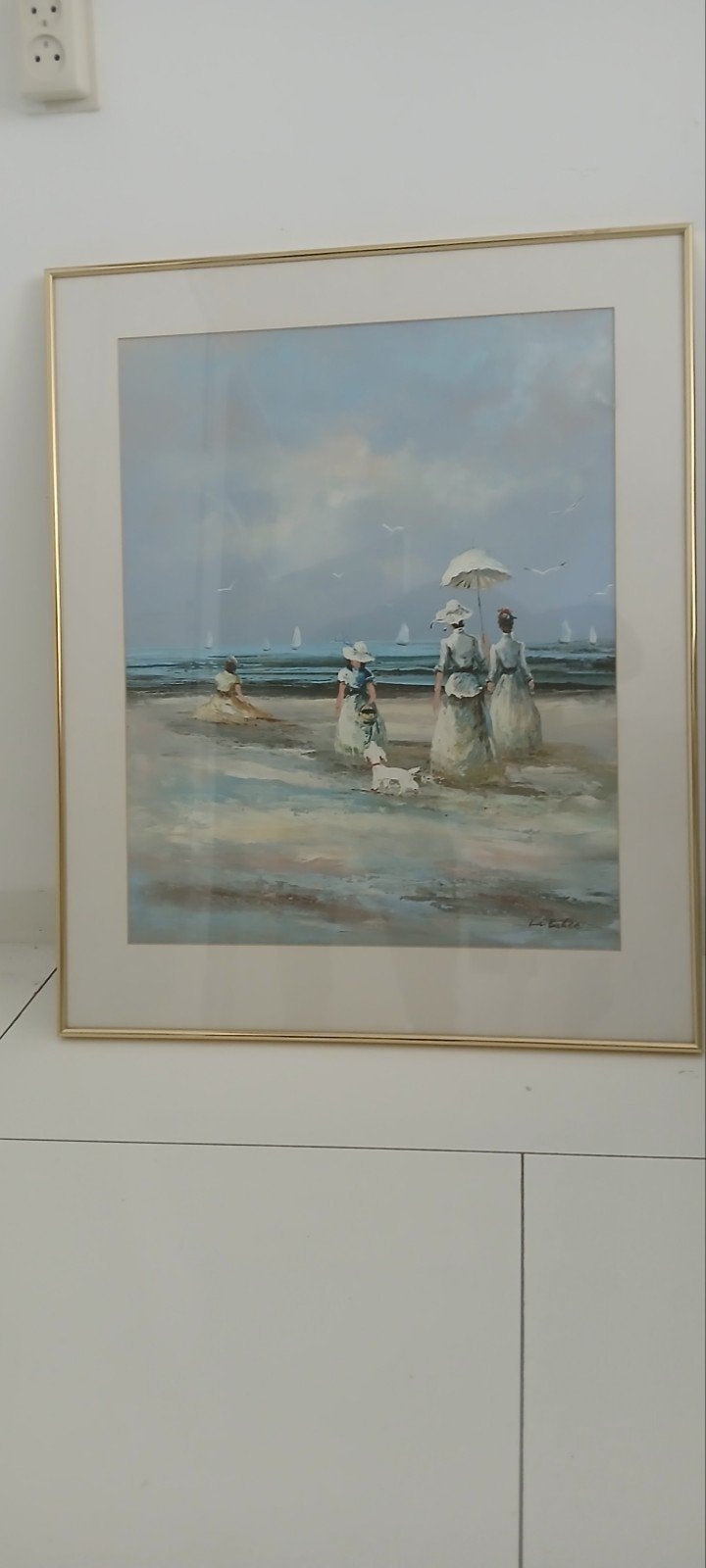 Schilderij 'Zeegezicht' met gouden lijst, Antiek en Kunst, Ophalen of Verzenden