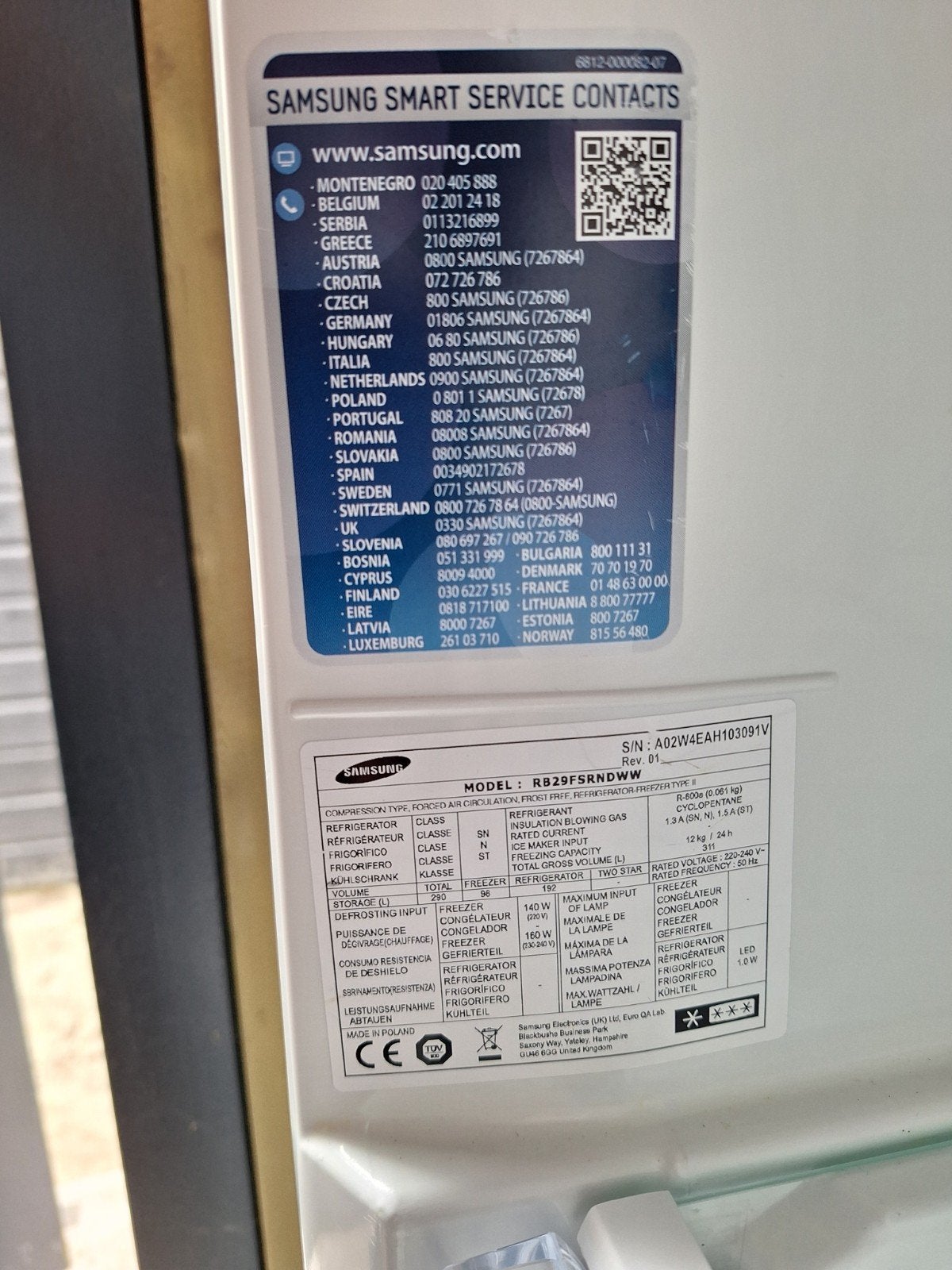 Samsung RB29FSRNDWW Koel-vriescombinatie met twee deuren, Ophalen, Gebruikt, Met aparte vriezer, Energieklasse A of zuiniger