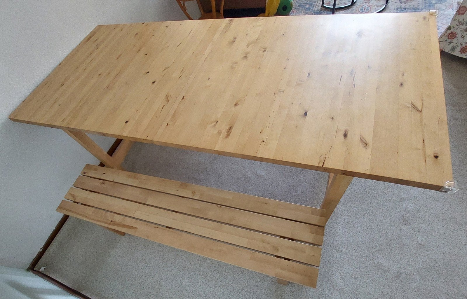 Houten uitschuifbare Ikea eettafel met bijpassende bank, Ophalen, Gebruikt, 100 tot 150 cm, 200 cm of meer