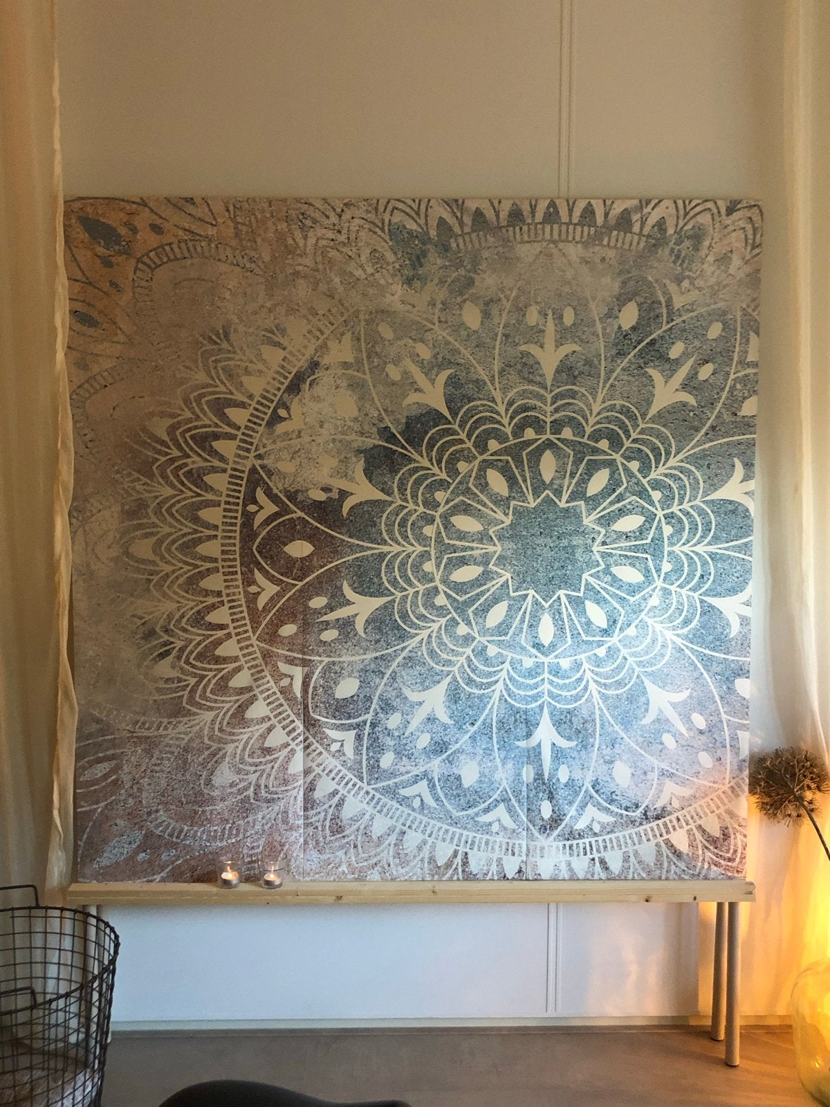 Mooie mandala op fotobehang op mdf plaat 1.50x1.50, Huis en Inrichting, Ophalen, Eigen ontwerp, Boho, Meerkleurig