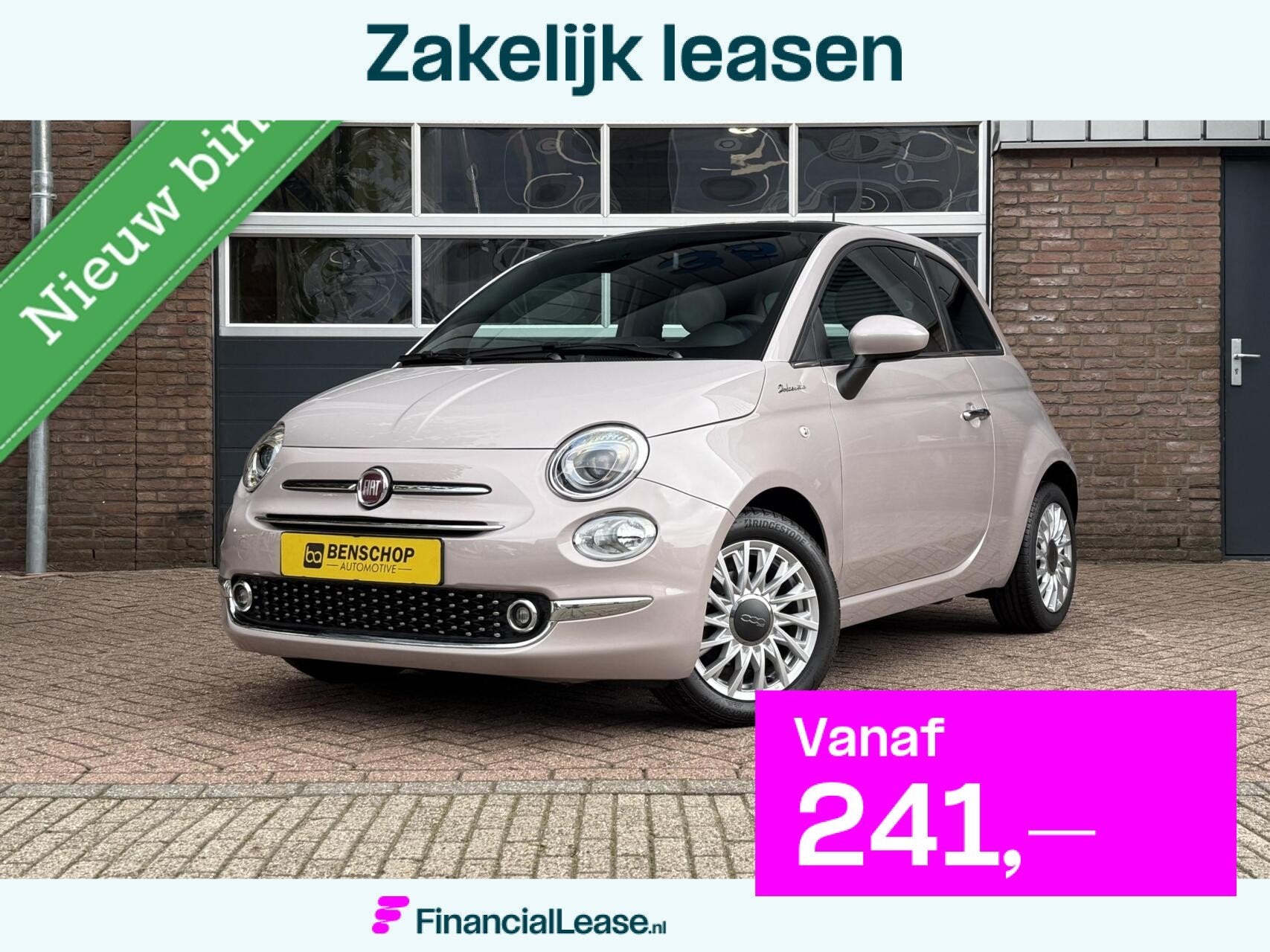 Fiat 500 1.0 Hybrid Dolcevita Panodak Navi Carplay PDC 16 in, Voorwielaandrijving, 4 stoelen, Leder en Stof, Wit