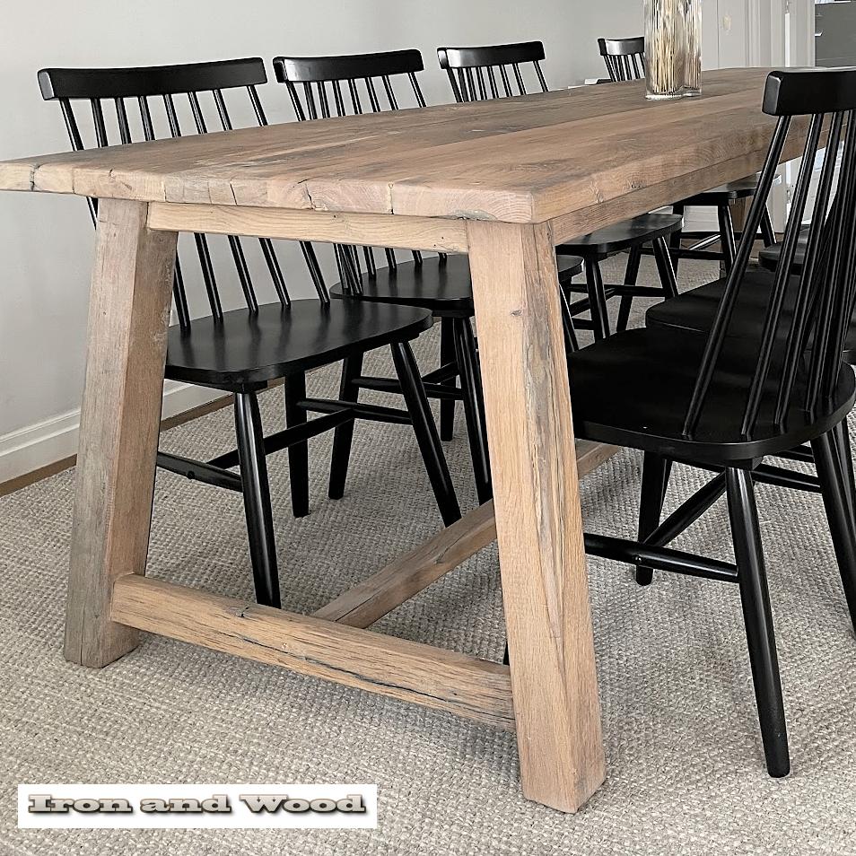 Kloostertafel op maat met A poot - oude eiken wagonplanken, Ophalen