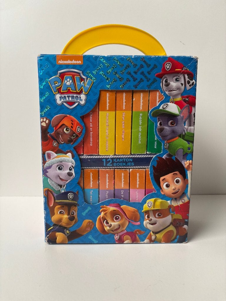 koffertje met 12 kartonnen boekjes Paw Patrol - super leuk, Ophalen of Verzenden, Gelezen, Paw Patrol boekjes