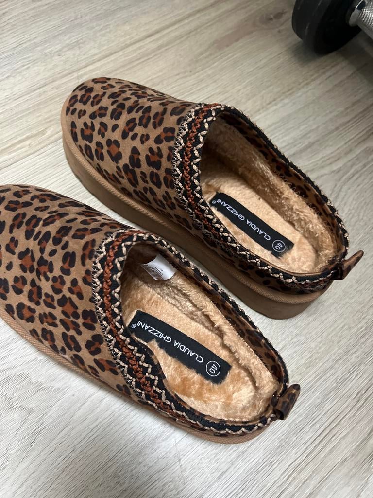 Claudia Ghizzani Leopard Pantoffels Maat 40, Ophalen, Zo goed als nieuw, Bruin, Pantoffels of Sloffen