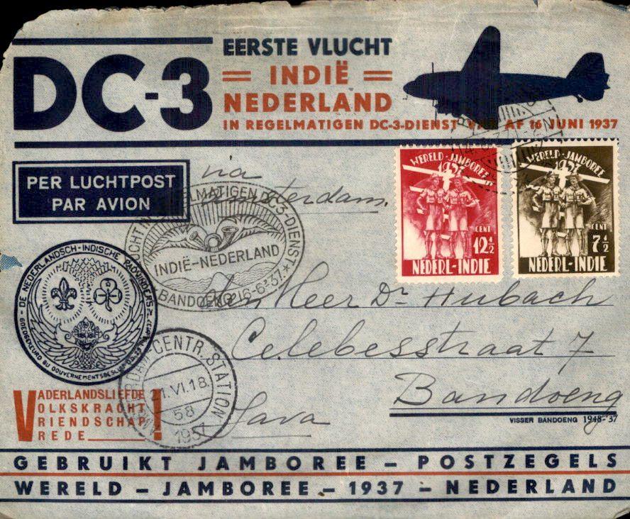 Nederlands Indië - DC-3 FFC - Jamboree - 1937, Postzegels en Munten, Verzenden, Envelop