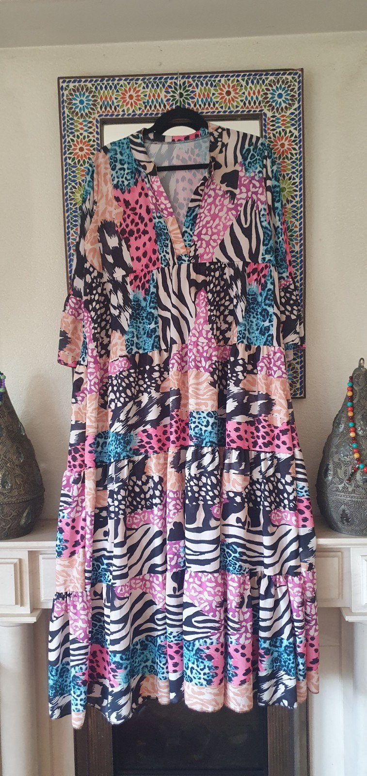 Prachtige kleurrijke zomerjurk maat 46 zgan, Ophalen of Verzenden, Zo goed als nieuw, Maat 46/48 (XL) of groter, Onder de knie