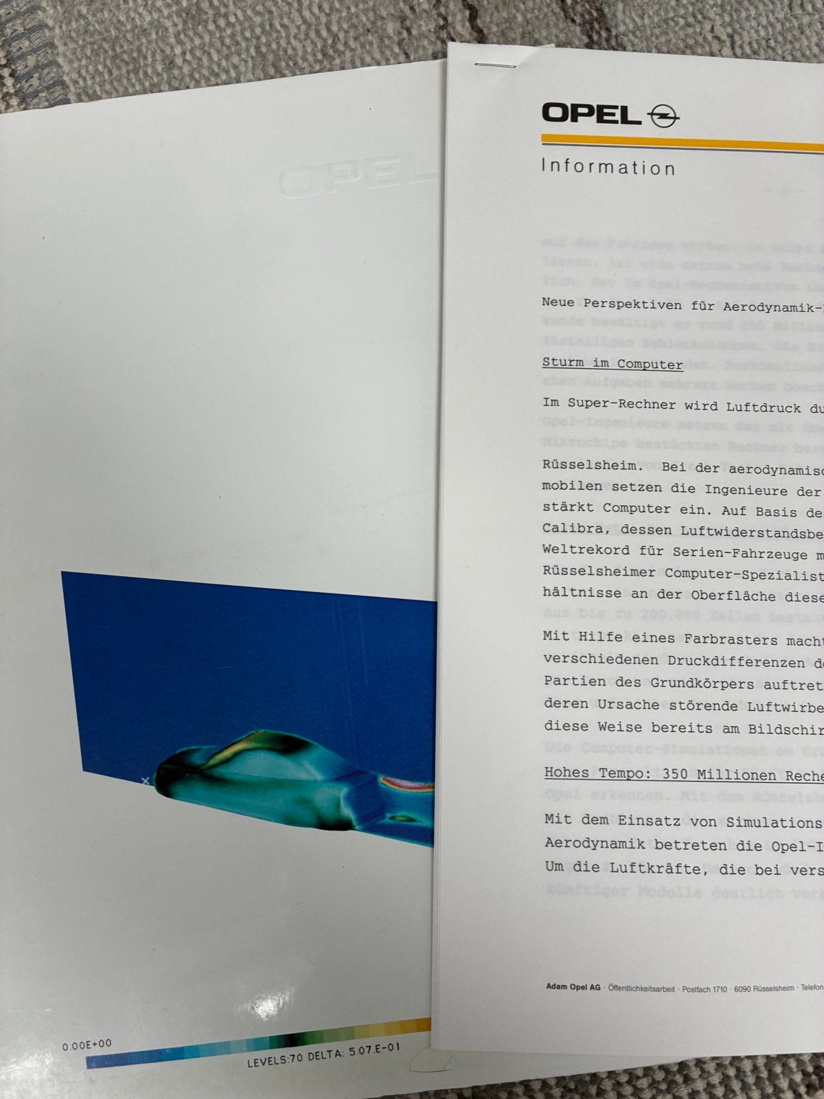 Persmap Opel Calibra aerodynamica test - Zeldzaam, Ophalen of Verzenden, Zo goed als nieuw, Opel