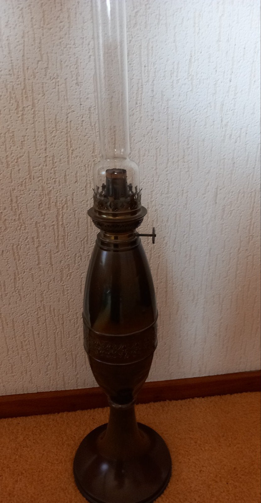 Antieke messing petroleum lamp, Antiek en Kunst, Ophalen of Verzenden