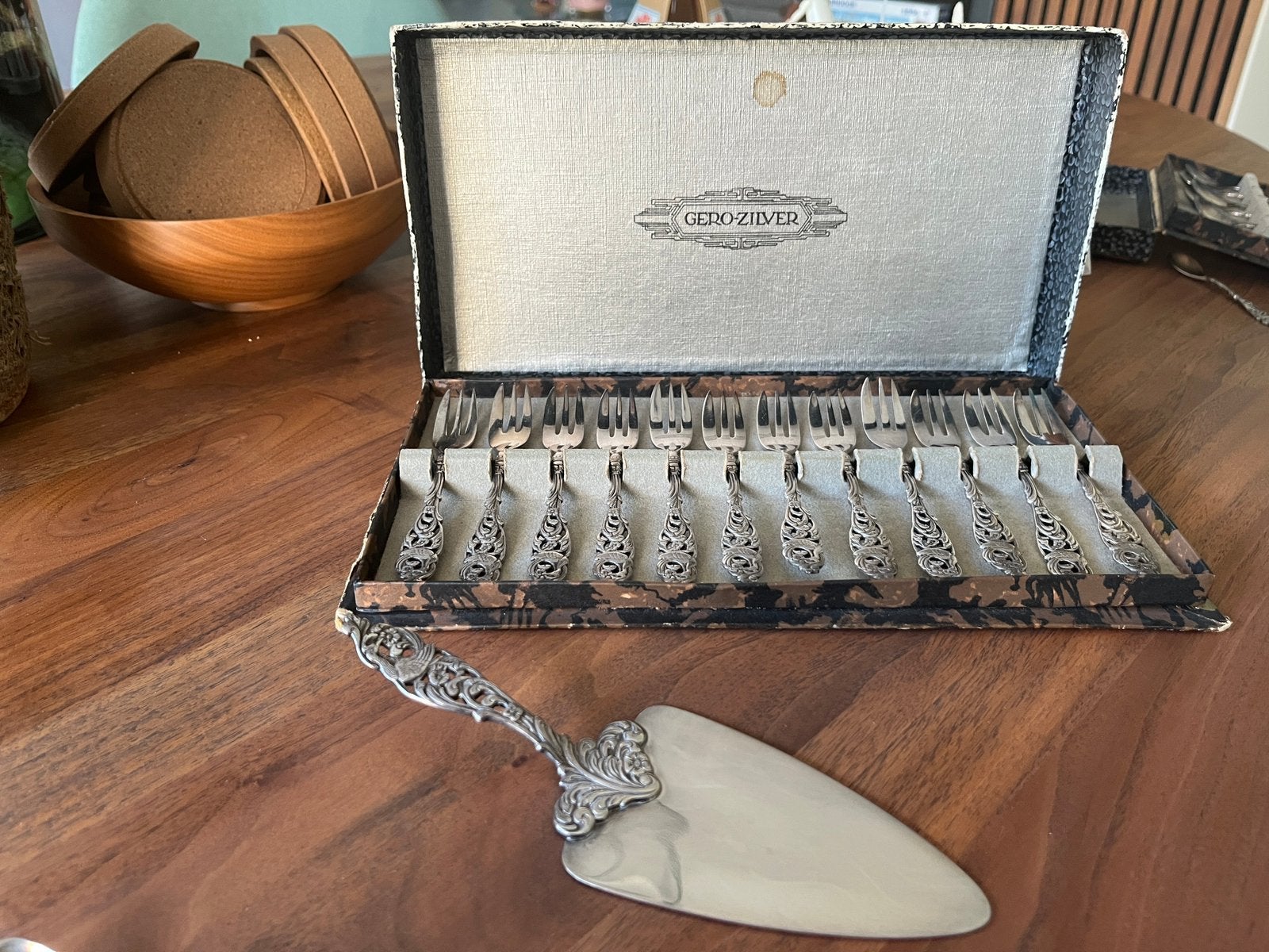 Taartvorkjes Gero-zilver , 12 stuks met taartschep, Antiek en Kunst, Ophalen of Verzenden