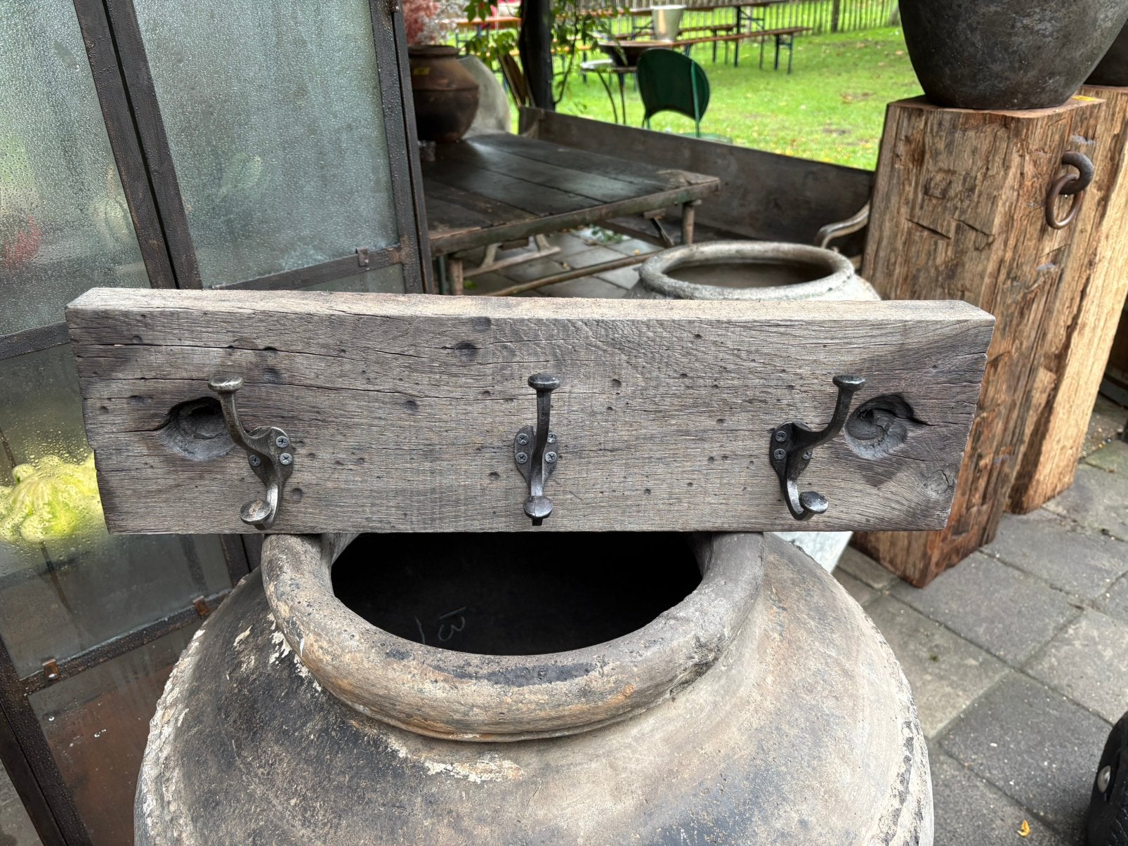 Stoere kapstok van oud Railwood, Wandkapstok, T, Ophalen of Verzenden, Zo goed als nieuw