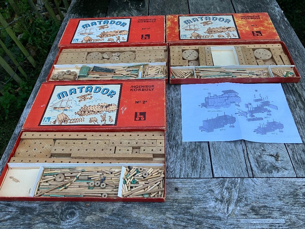 3 Matador bouwdozen uit de jaren '50, Ophalen of Verzenden, Gebruikt
