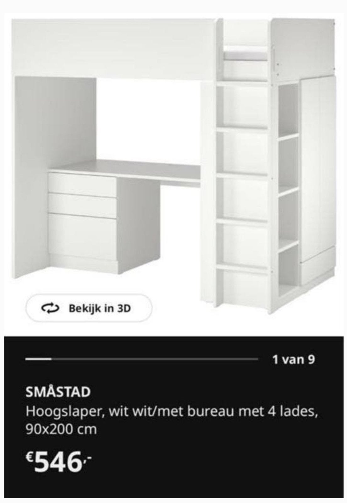 IKEA SMÅSTAD Hoogslaper met bureau en lades, Huis en Inrichting, Slaapkamer | Stapelbedden en Hoogslapers, Gebruikt, Hoogslaper