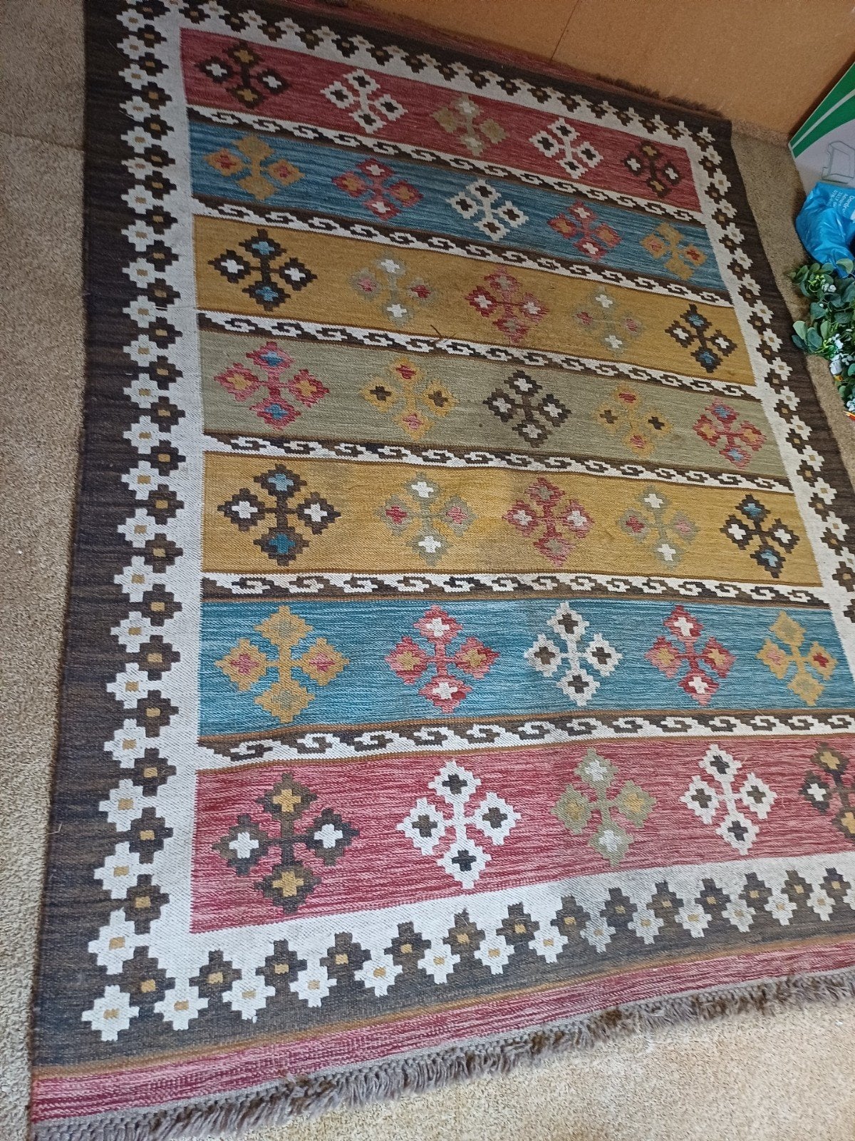 Handgeweven Indo-Qashqai / Afghaanse Kelim Vloerkleed, Huis en Inrichting, Ophalen, Rechthoekig, 200 cm of meer