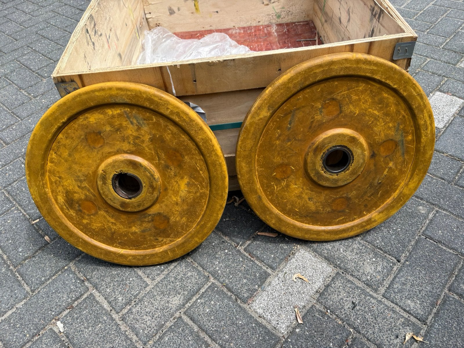 2 x 15 kg Olympische bumperplates 50 mm, Ophalen, Halterschijven, Gebruikt, 2 x 15 kg