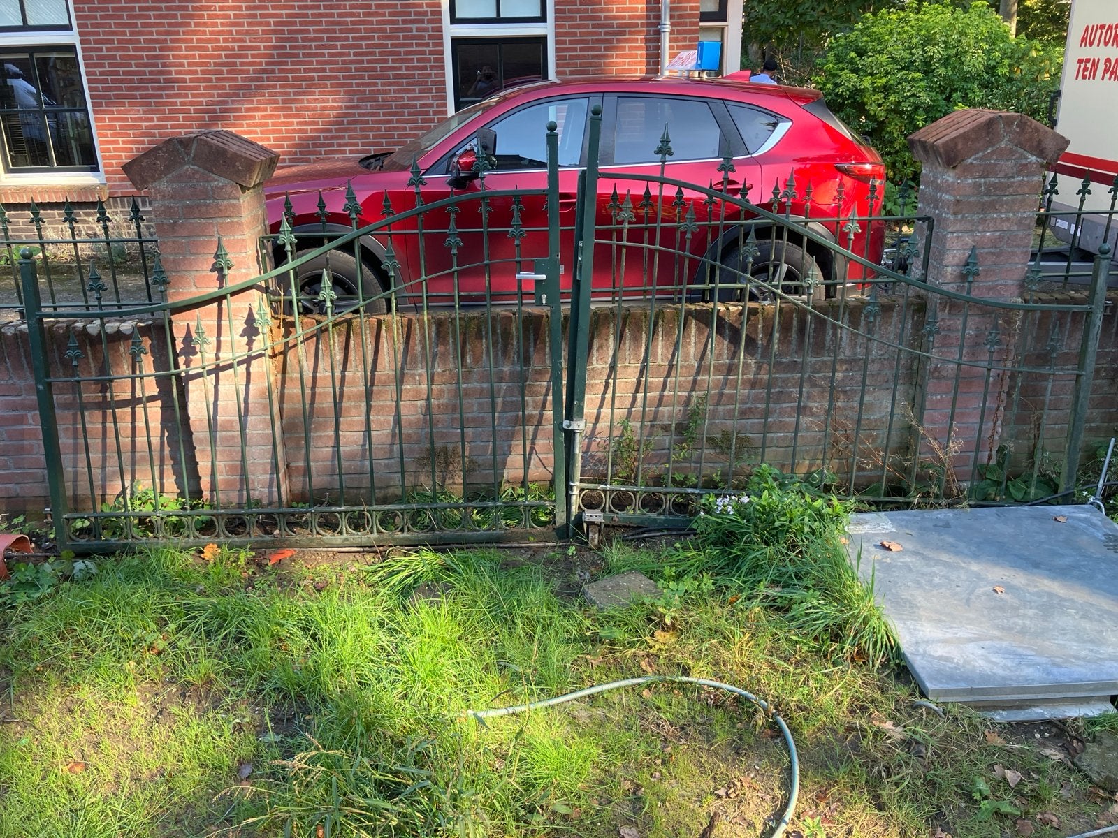 IJzeren poort, gegalvaniseerd en groen gecoat, Tuin en Terras, Ophalen, Gebruikt, IJzer, Met poort