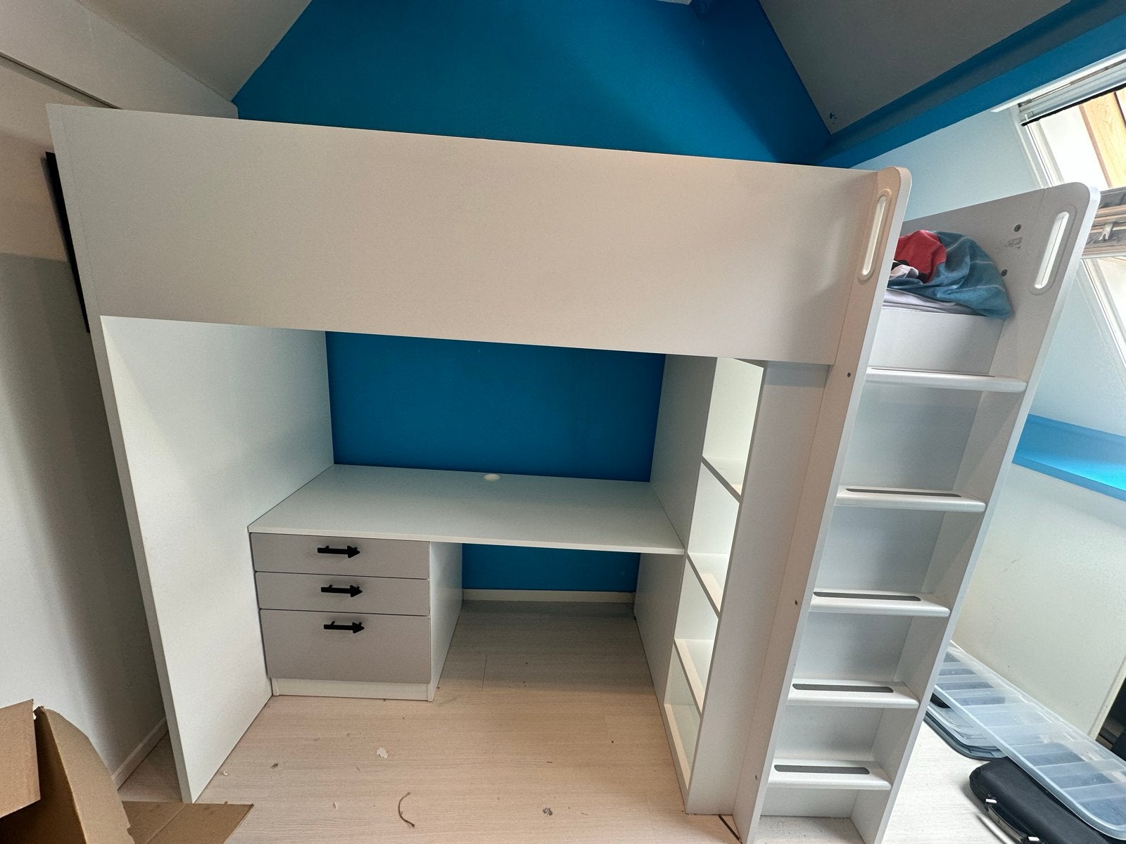 Ikea Hoogslaper met bureau, kast en opbergruimte, Ophalen, 85 tot 100 cm, Gebruikt, Hoogslaper of Stapelbed