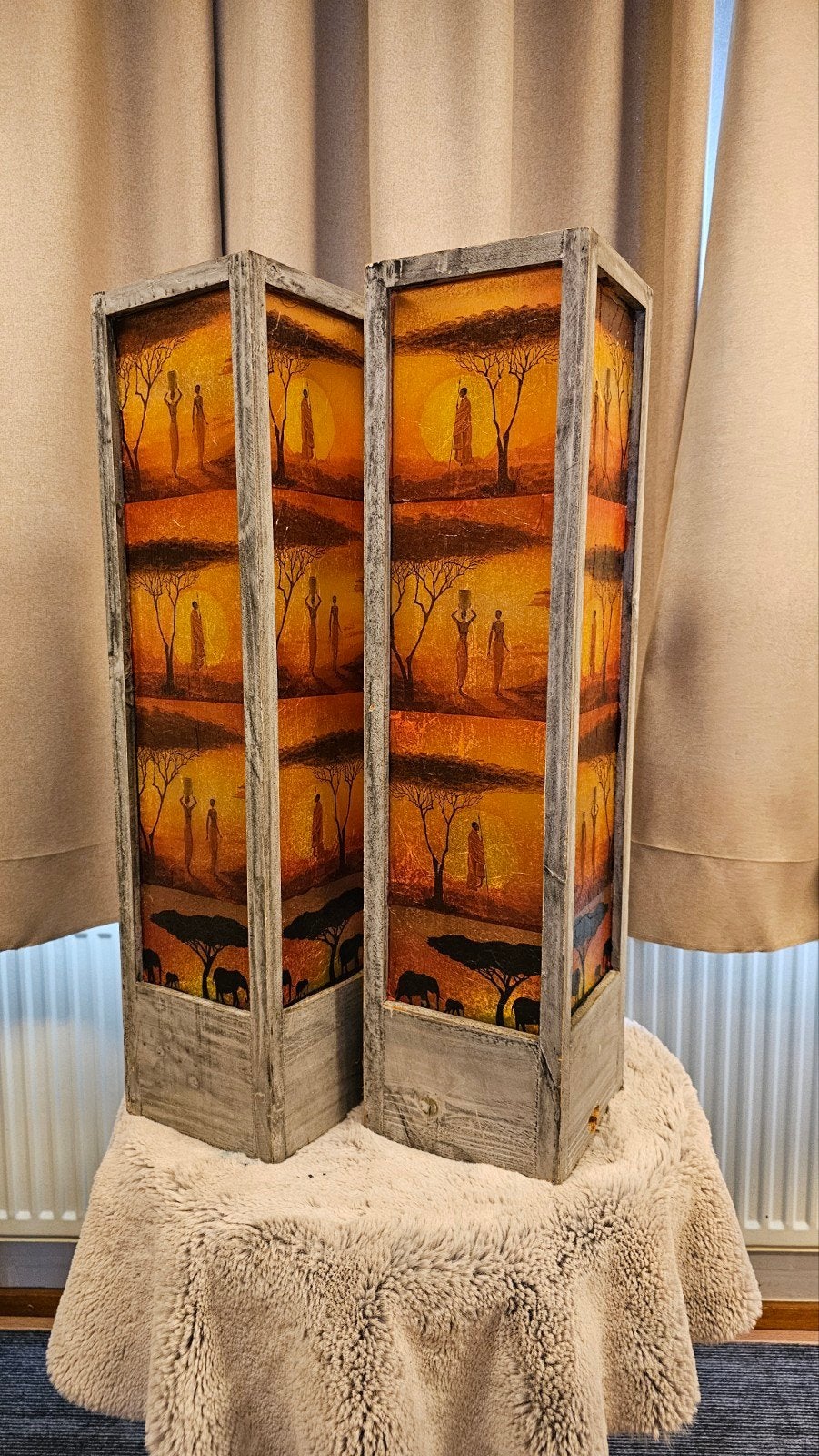 Windlichten met Afrikaanse print - 70 cm hoog, 18 cm breed, Ophalen, Overige stijlen, Gebruikt, Meerkleurig
