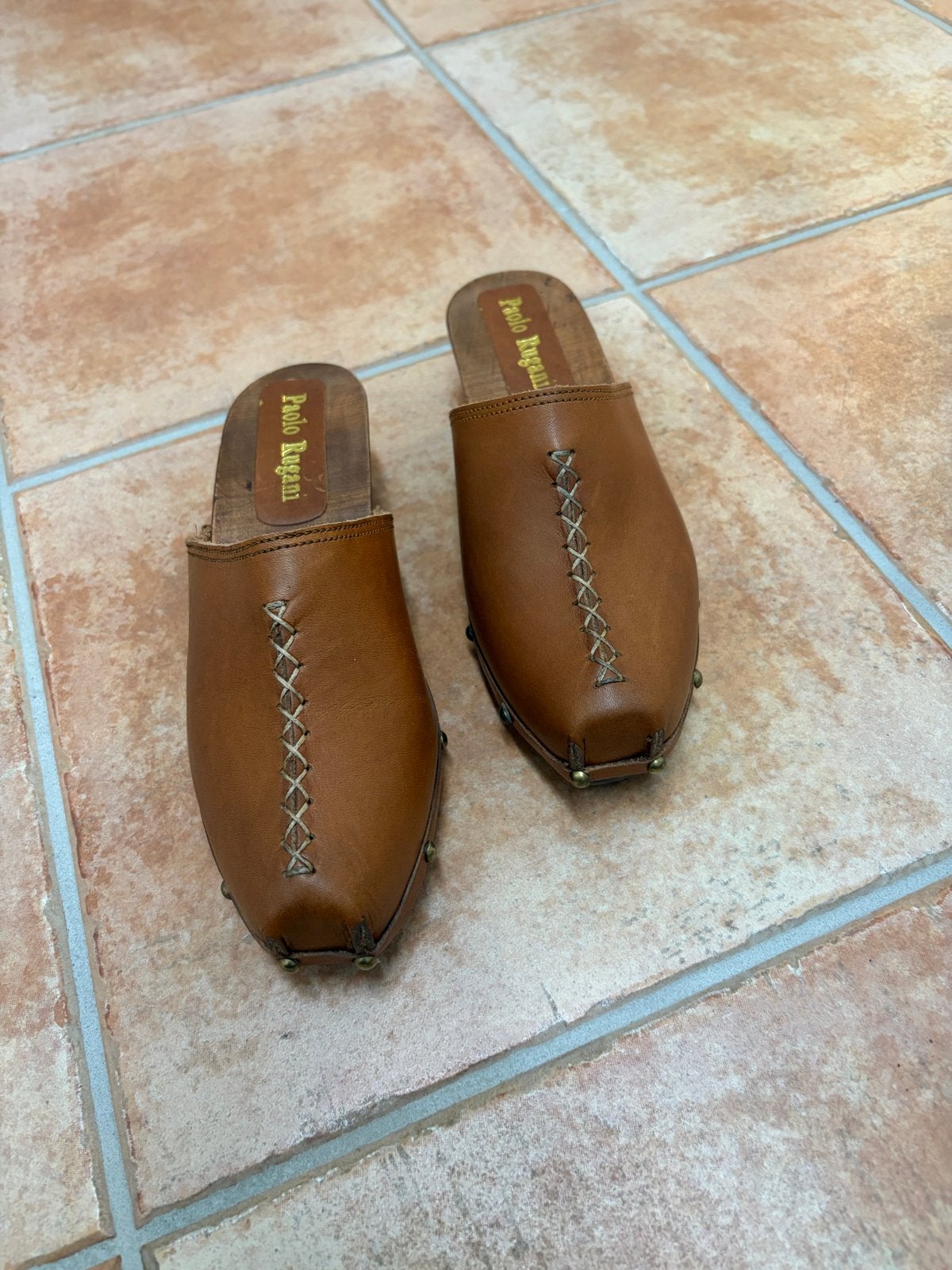Paolo Rugani leren muiltjes - Maat 37, Kleding | Dames, Ophalen of Verzenden, Gedragen, Bruin, Sandalen of Muiltjes