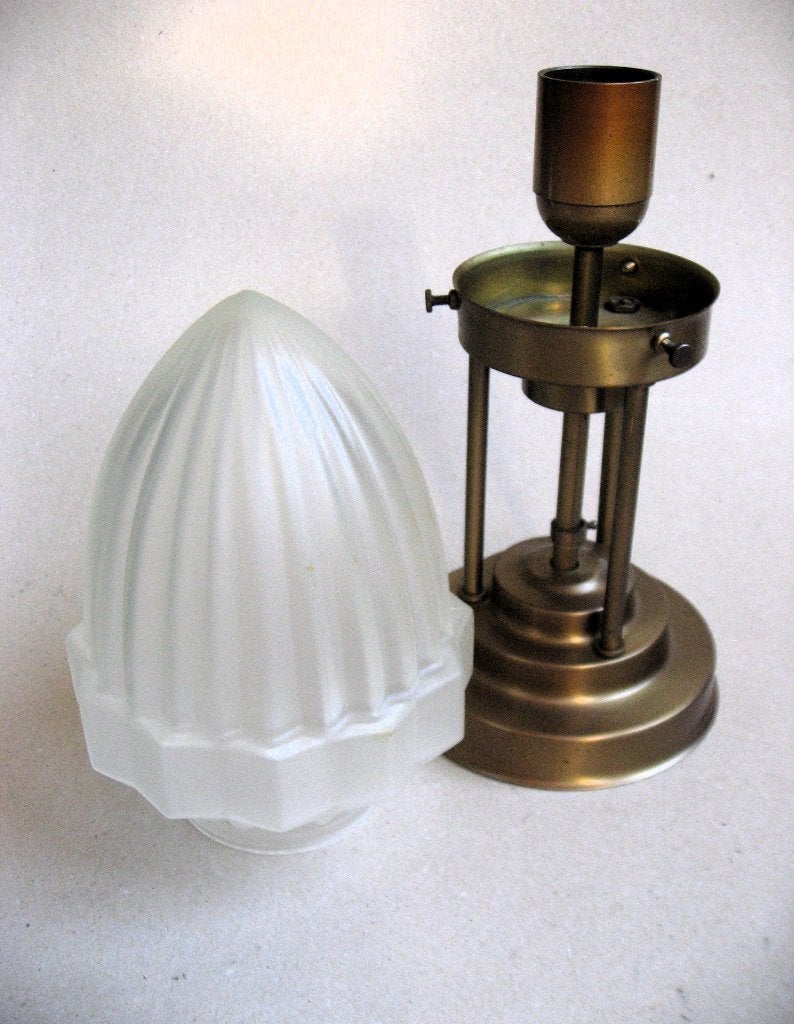 Art deco pafond of tafellamp , matglas en messing, Ophalen of Verzenden