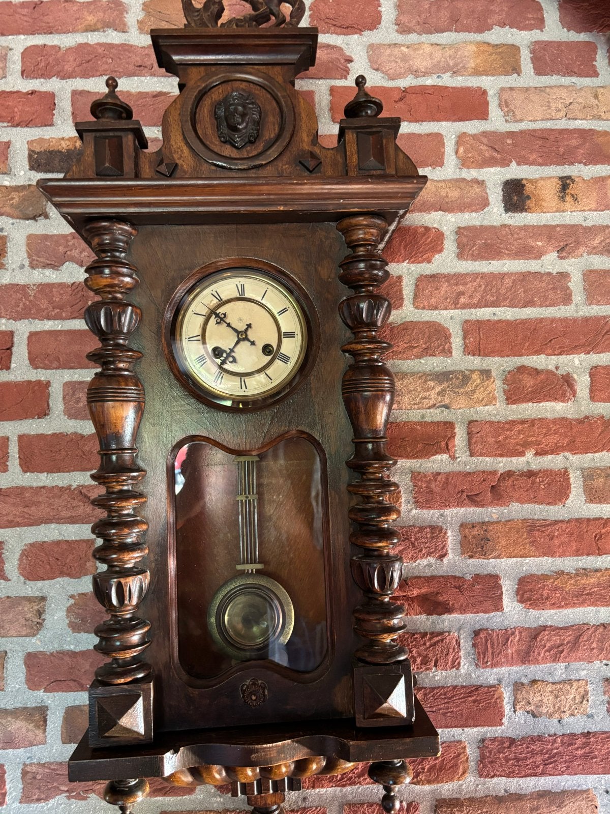 Antieke houten wandklok met slinger, Antiek en Kunst, Ophalen