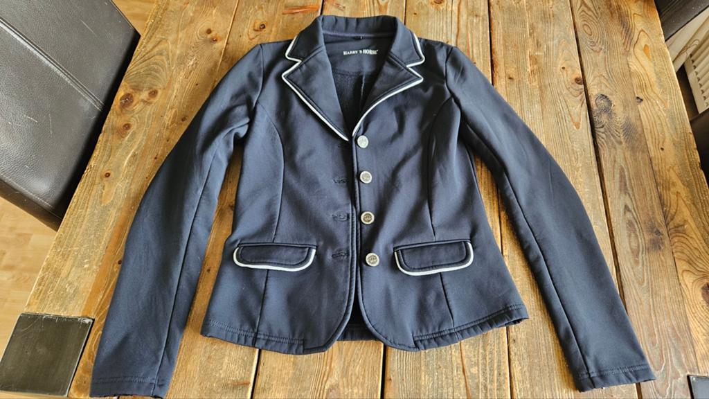 Prachtig donkerblauw wedstrijdjasje Harry's Horse maat XS, Dieren en Toebehoren, Paardrijkleding, Ophalen of Verzenden, Zo goed als nieuw