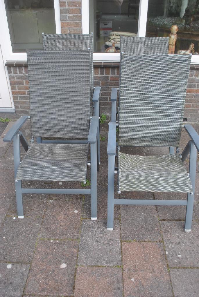 Tuinstoelen, aluminium, 4 stuks, opklapbaar, Tuin en Terras, Ophalen, Gebruikt, Aluminium, Verstelbaar