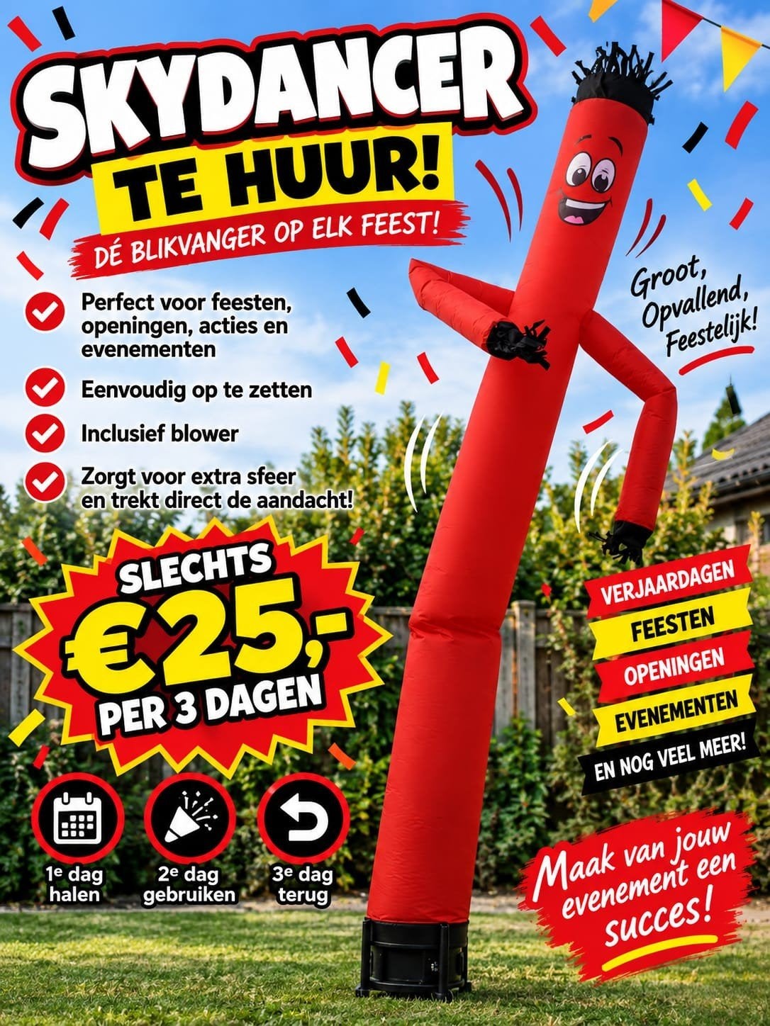 Opblaasbare Skydancer - Rood met lachend gezicht te huur, Ophalen, Nieuw, Feestartikel, Overige