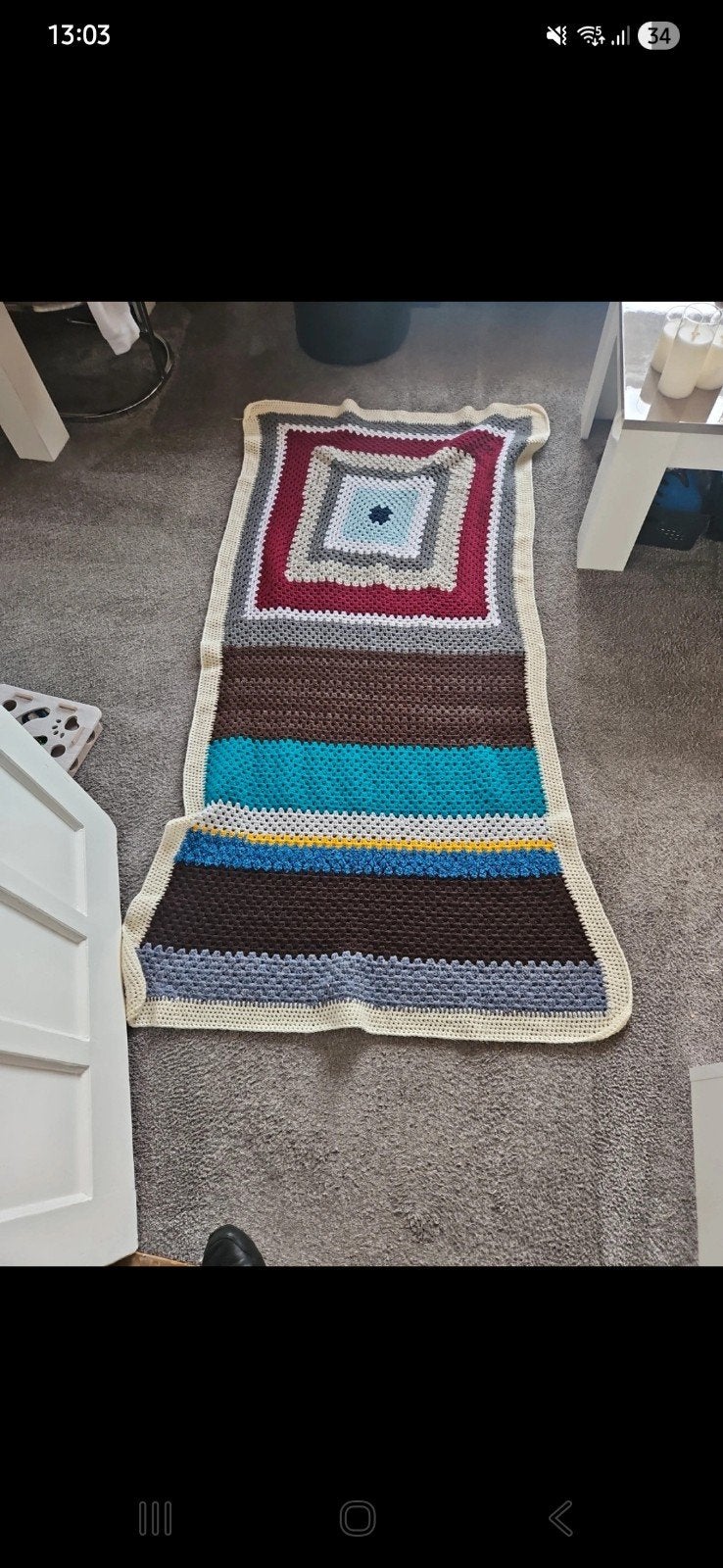 Handgemaakte gehaakte sprei - Uniek en kleurrijk, 100 tot 150 cm, Ophalen of Verzenden, Zo goed als nieuw, Bohemian, Retro, Handgemaakt
