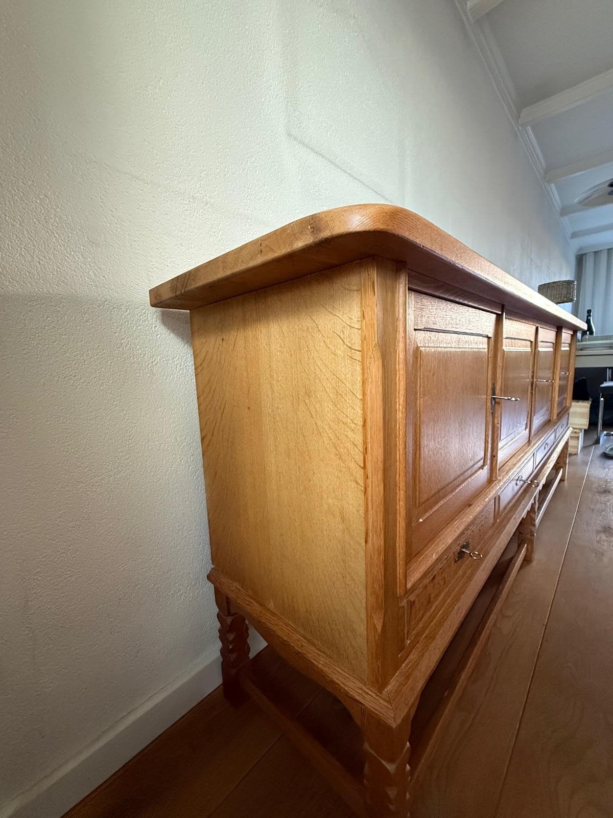 Henning Kjærnulf Deens Design Dressoir  Brutalist 225cm, Ophalen, Gebruikt, Eikenhout, Retro / Vintage