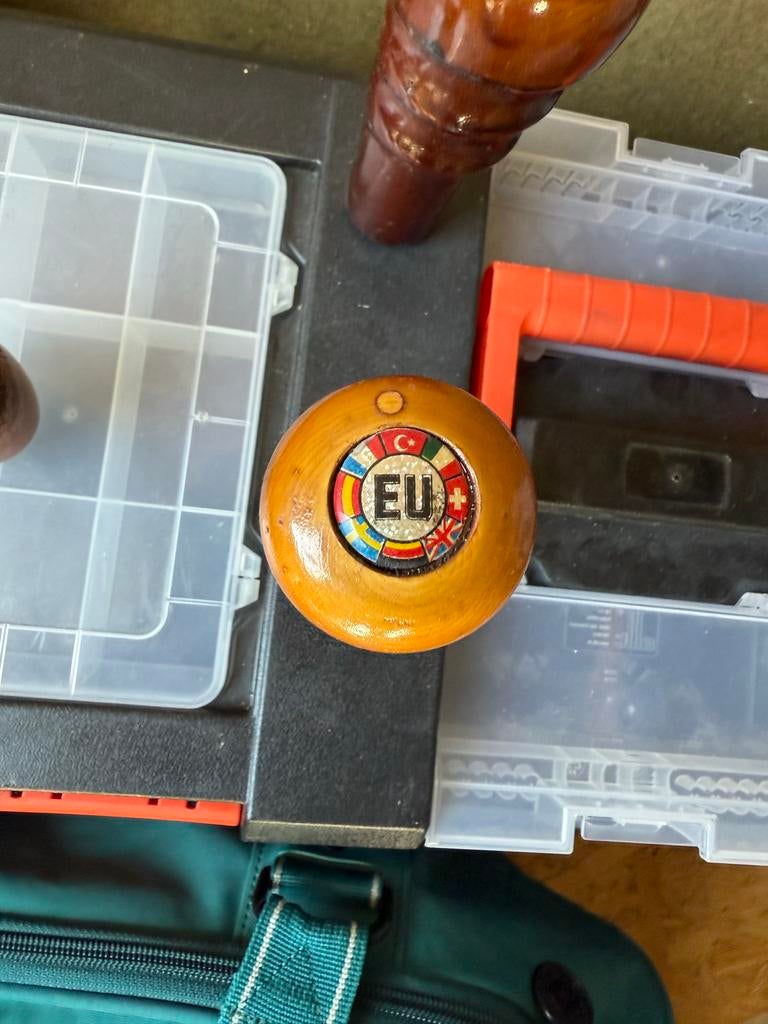 Houten pookknop met EU-vlaggen, Verzamelen, Overige Verzamelen, Gebruikt, Ophalen of Verzenden