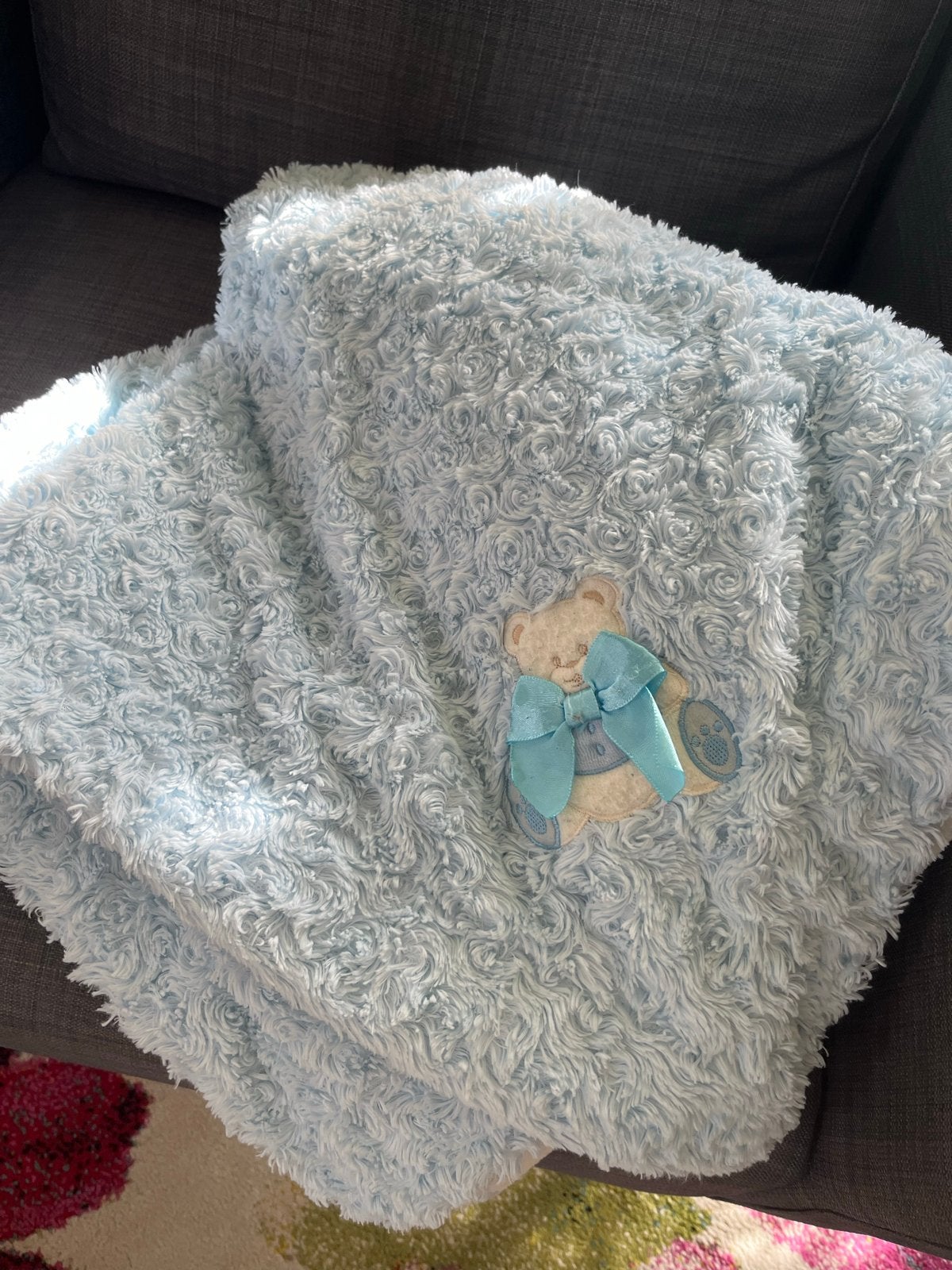 Zachte babydeken met teddybeer - Blauw, Ophalen, Zo goed als nieuw, Gevoerd, Blauw