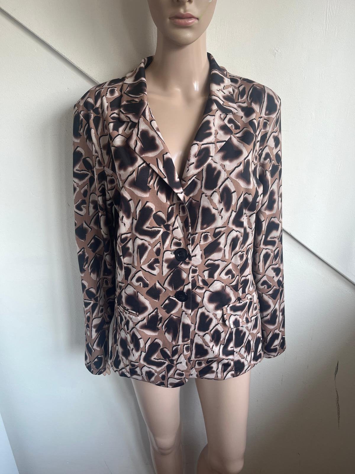 Triple Nine travelstof blazer maat 44 xxl bruin zwart print, Bruin, Maat 42/44 (L), Ophalen of Verzenden, Zo goed als nieuw