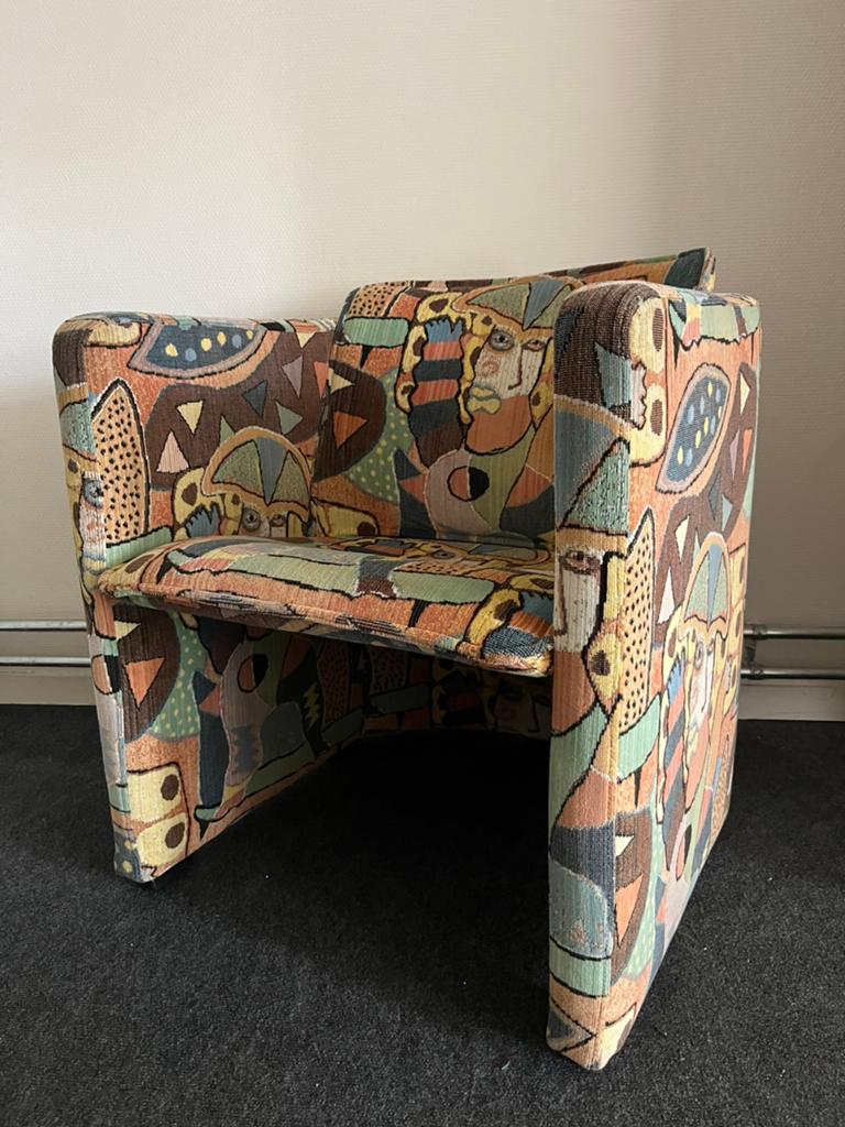 Leolux fauteuil met uniek printje 2 stuks, Ophalen, Gebruikt, Overige kleuren, Eén