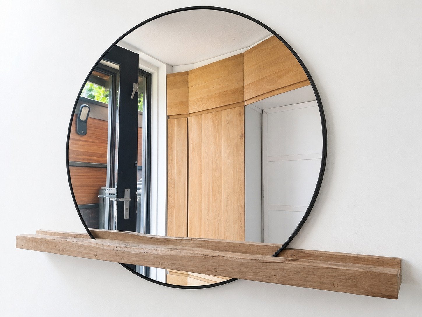 ronde spiegel, horizon houten plank, Ophalen, 100 tot 150 cm, Rond, 125 cm of meer