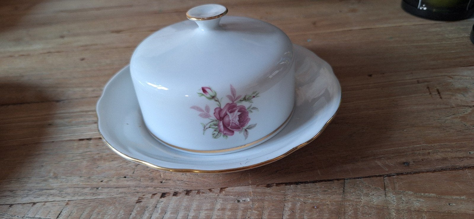 Antieke botervloot met rozen decoratie, Antiek en Kunst, Verzenden