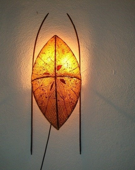 Zeer oude wandlamp model schild, Ophalen, Bruin, E14 (klein), Natuurlijk materiaal