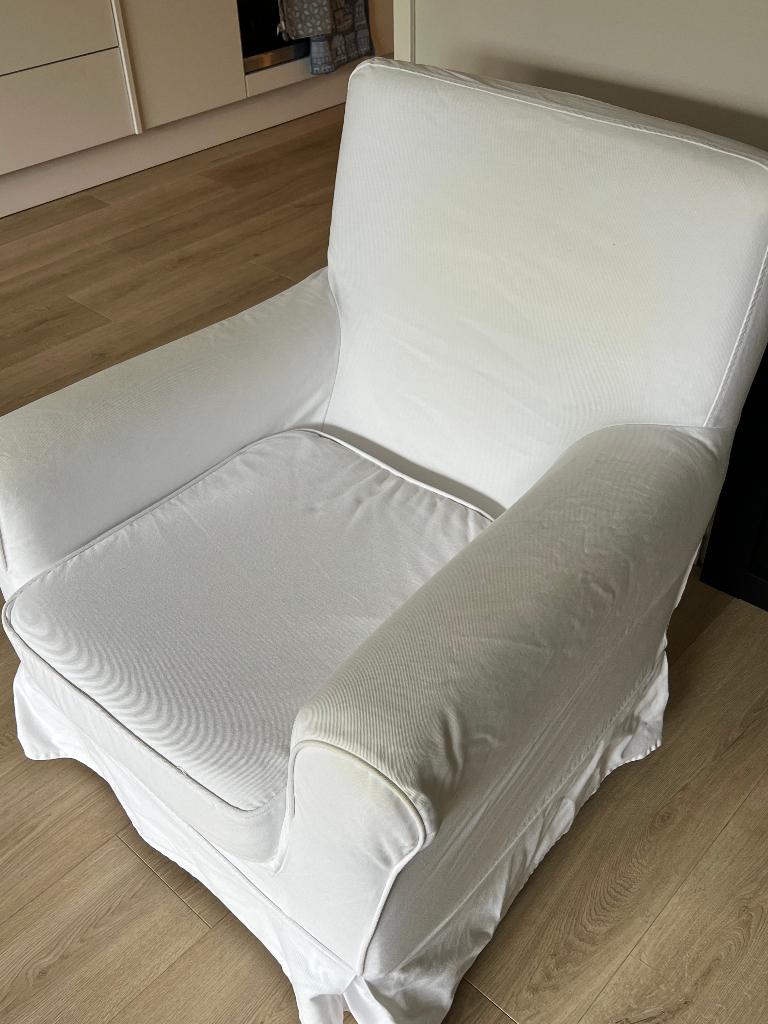 Leuke Ikea Ektorp fauteuil en handige poef, wasbare hoezen., Huis en Inrichting, Ophalen, Gebruikt, Minder dan 75 cm, Zweeds