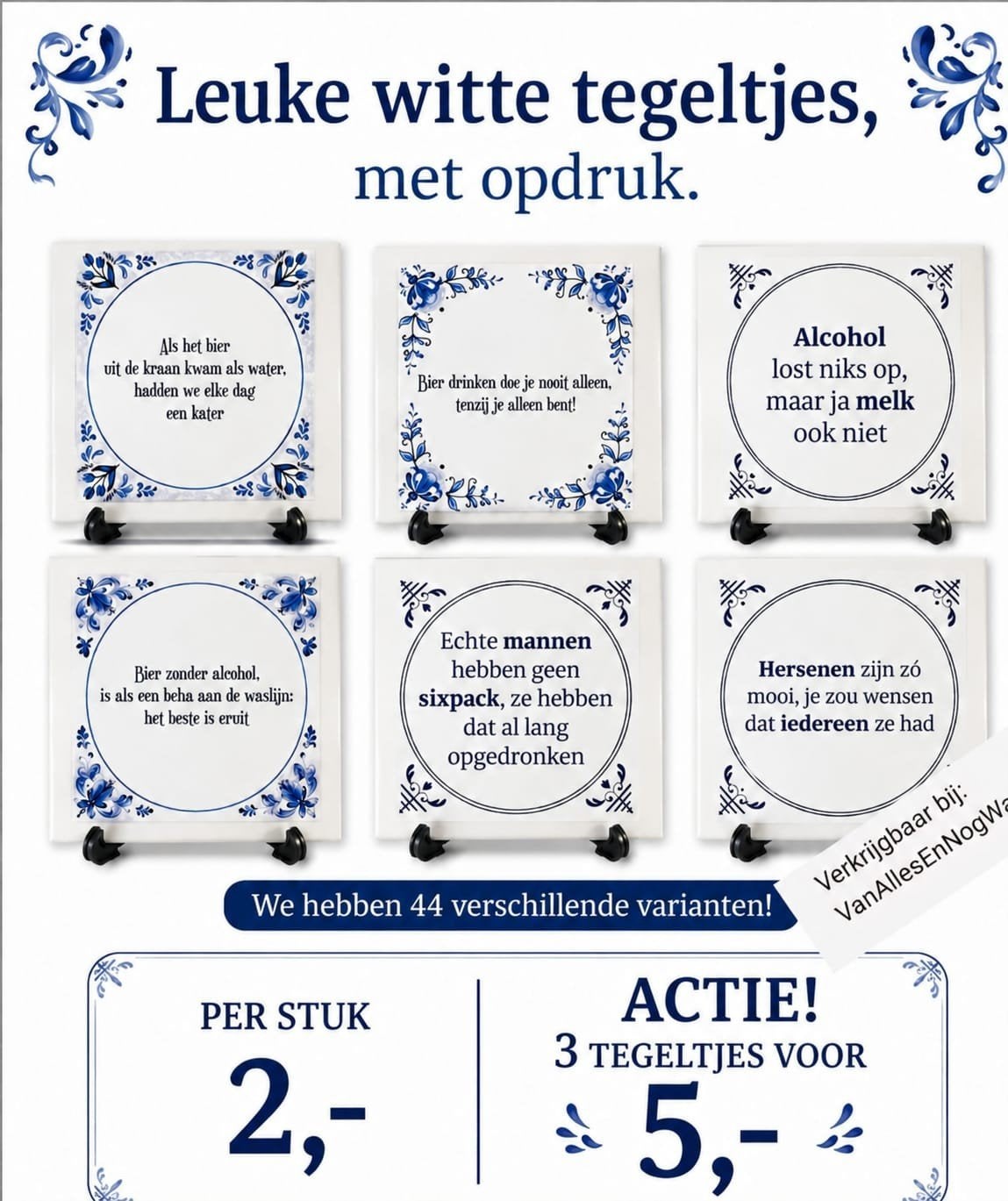 Leuke witte tegeltjes met spreuken - 44 varianten!, Antiek en Kunst, Antiek | Wandborden en Tegels, Ophalen