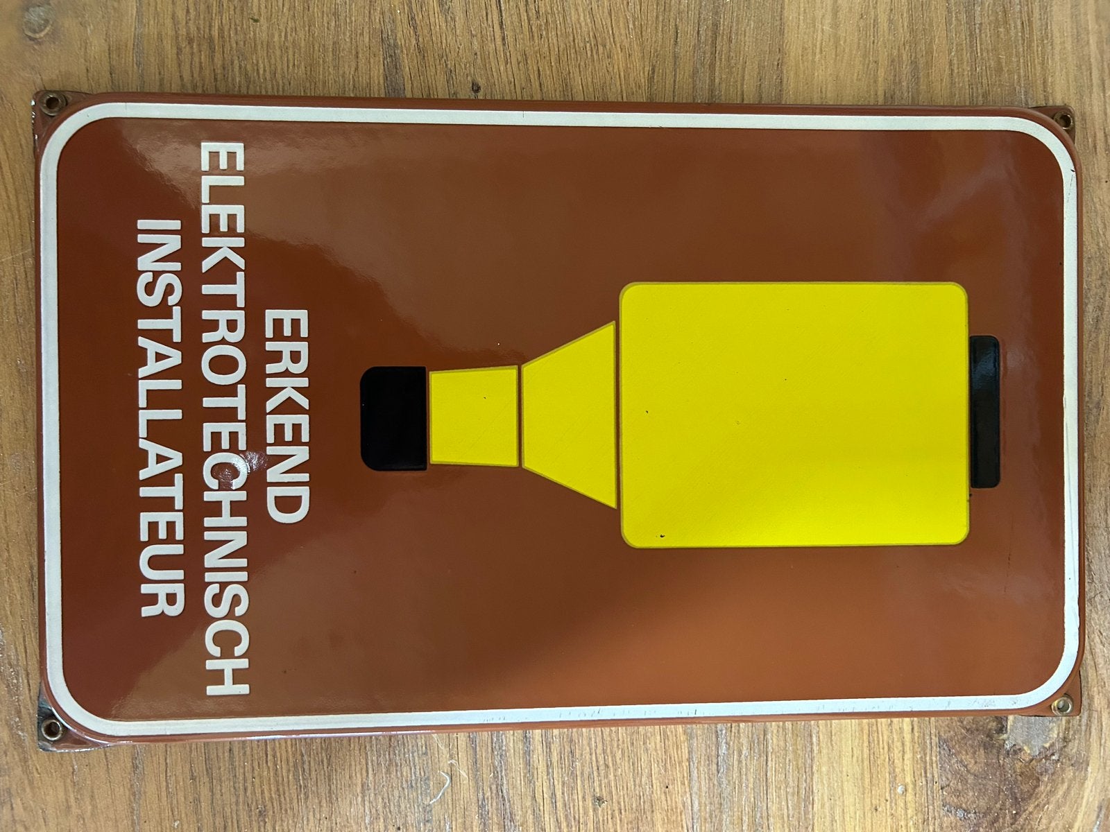 Emaille bord "Erkend Elektrotechnisch Installateur", Ophalen of Verzenden